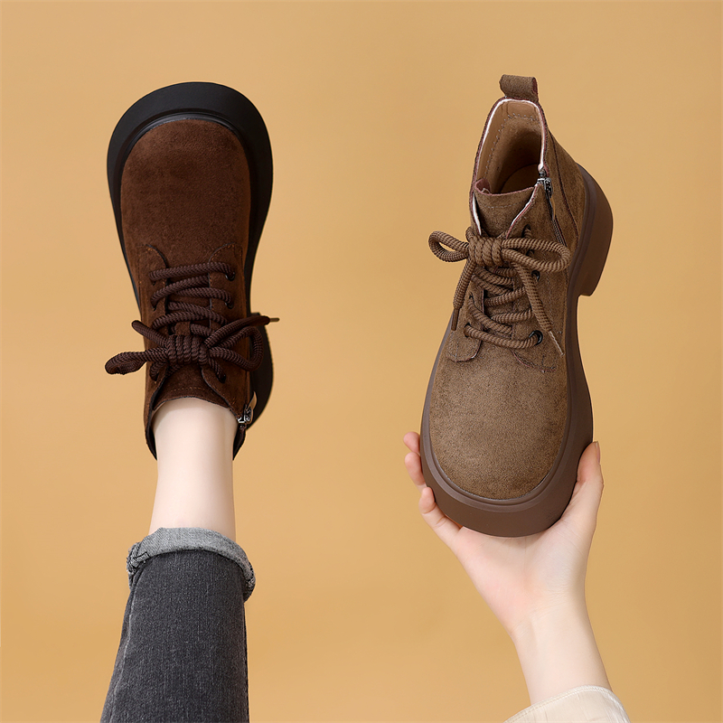 圆头厚底马丁靴女轻便软底勃肯鞋