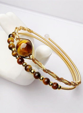 天然水晶绕线手镯灰蓝月光紫水晶青金石14K包金缠绕两圈手环爆款