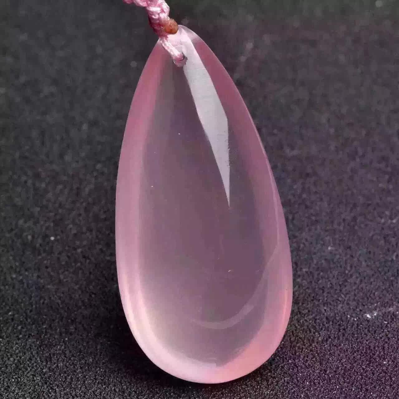 收藏品全净体天然莫桑比克粉晶滴水型裸石吊坠芙蓉石项坠六道星光