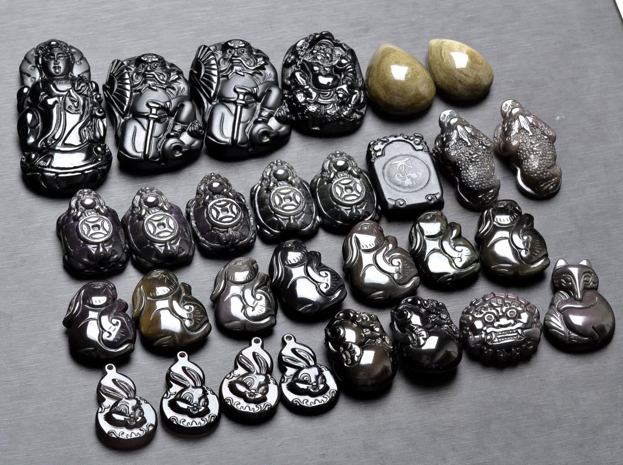 清仓天然水晶冰种黑曜石彩虹眼龙龟金蟾兔子葫芦貔貅吊坠赔钱甩卖