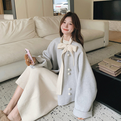 冬季双面羊毛显瘦大衣半裙两件套
