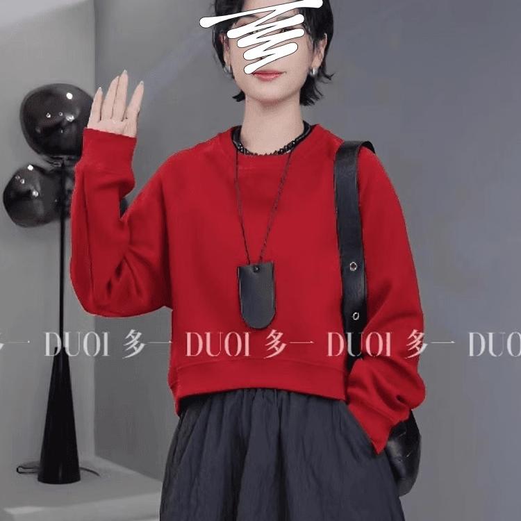 早秋纯色圆领短款卫衣女士春秋季2024新款爆款小个子宽松长袖上衣