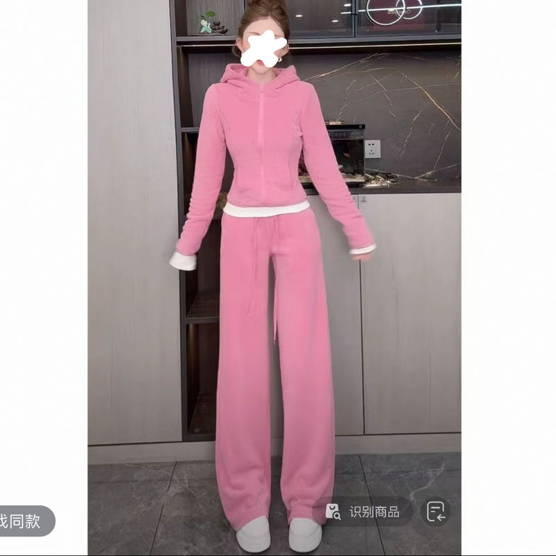 高级感粉色连帽卫衣套装女冬季慵懒风修身显瘦减龄两件套,女装/女士精品,时尚套装,淘宝优惠券,粉丝福利购,淘宝优惠卷