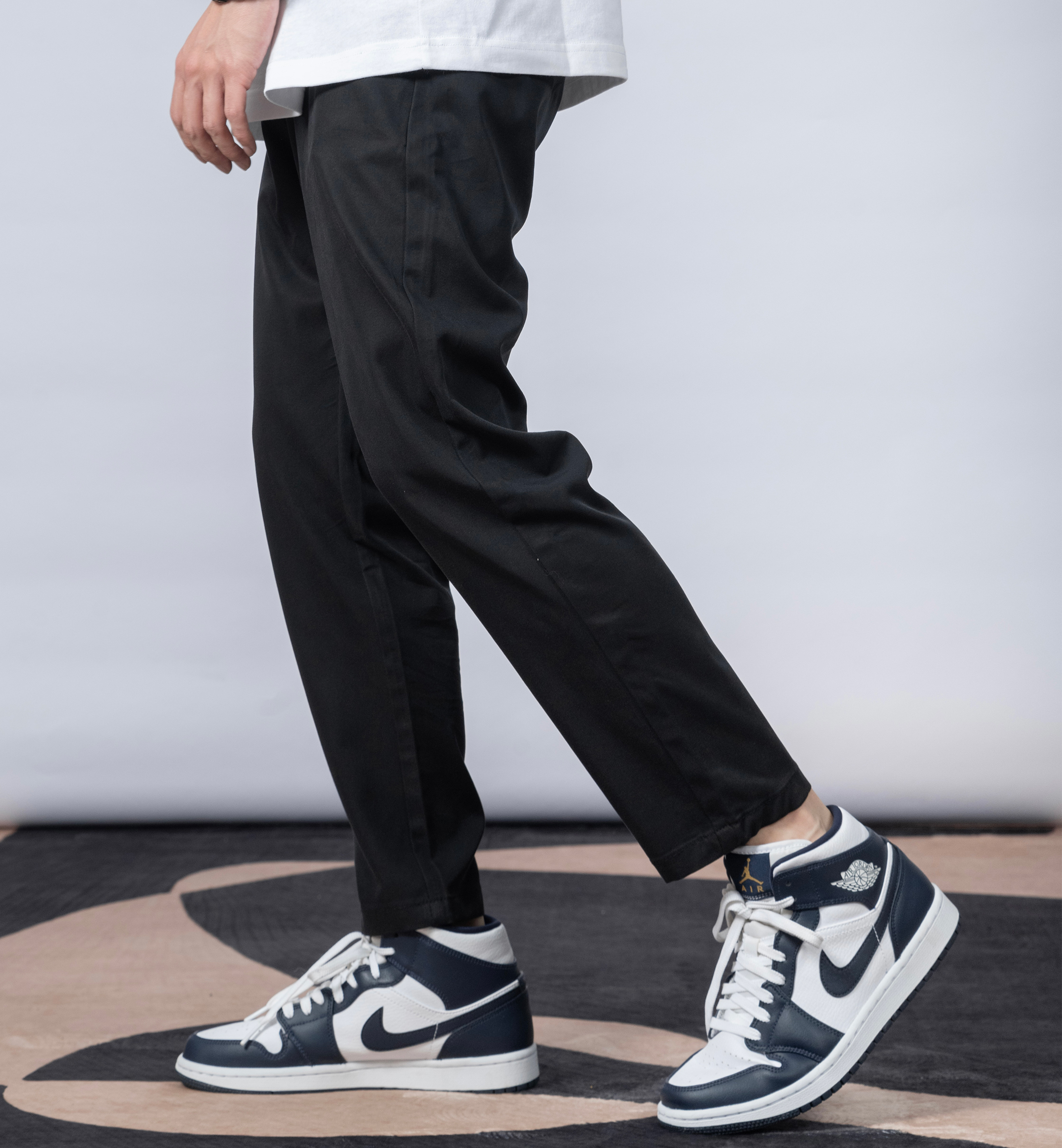 sarmycrew 搭配aj1的裤子男夏季黑色薄款基础百搭休闲西裤九分裤