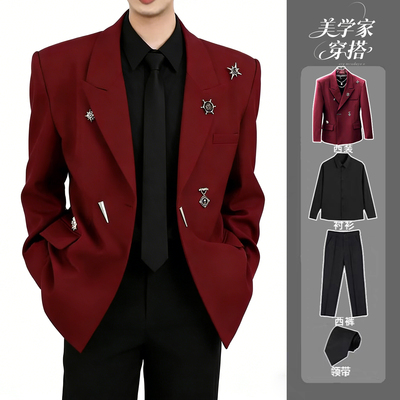 春季韩系金属装饰收腰男士西服