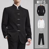 西服套装 中山装 高级感韩版 男士 修身 新中式 结婚伴郎婚礼服立领西装