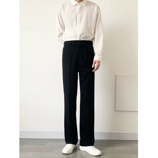 拖地西裤 百搭黑色裤 高腰阔腿宽松休闲直筒长裤 裤 男 子显瘦垂感西装