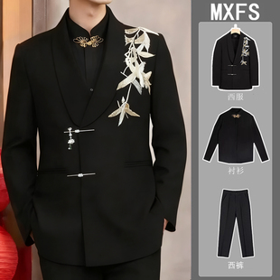 结婚西服订婚西装 高端男装 套装 新中式 新郎婚礼服 国风唐装 2025新款