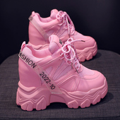 小个子厚底松糕休闲运动鞋 新款 女网面透气2026春季 内增高老爹鞋