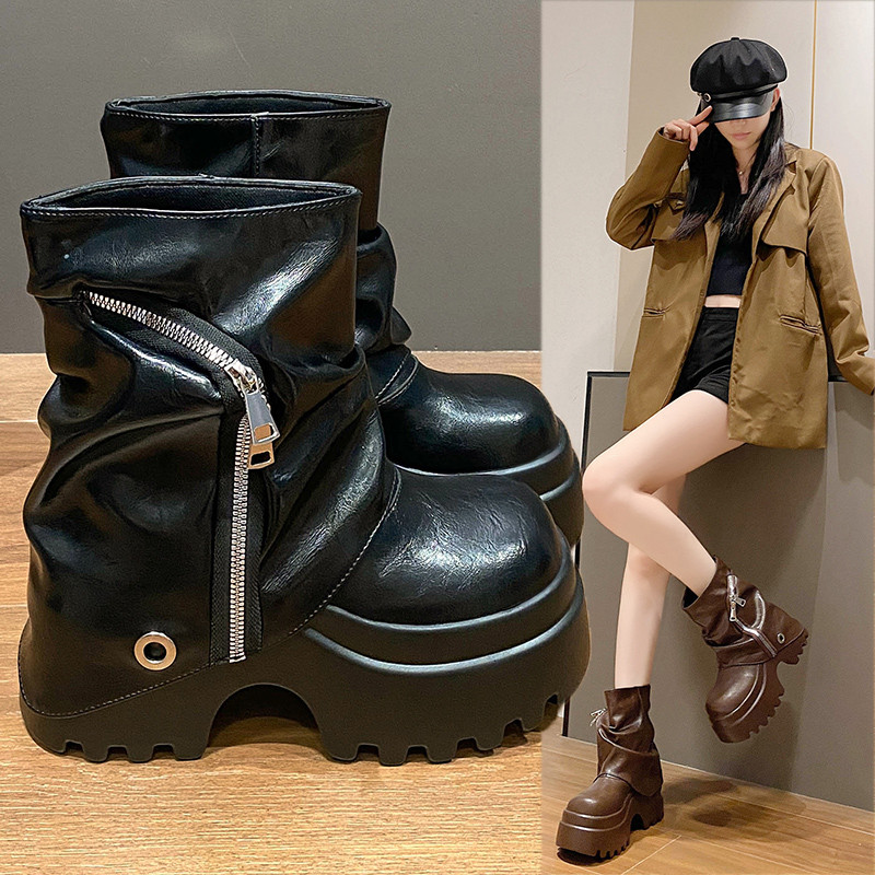 内增高短靴子2025新款爆款小个子堆堆裤管靴女厚底拉链高跟马丁靴,女鞋,马丁靴,淘宝优惠券,粉丝福利购,淘宝优惠卷