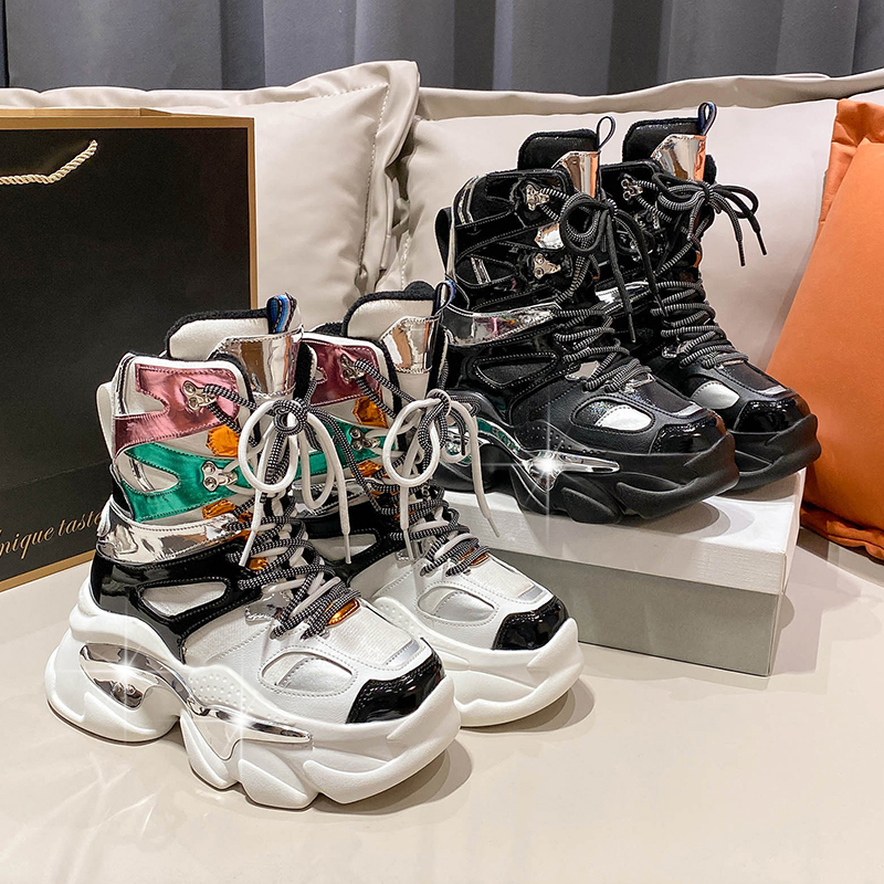 新款松糕厚底加绒老爹鞋