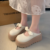 一脚蹬蝴蝶结增高超火凉拖 夏季 厚底勃肯包头半拖鞋 女外穿2026新款