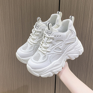 老爹鞋女款ins潮超火2025夏季新款网面透气白色厚底内增高运动鞋