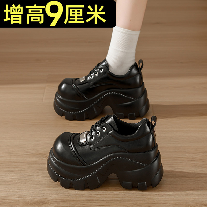 欧洲站大头小皮鞋女英伦风2026春季爆款单鞋厚底增高松糕乐福鞋,女鞋,松糕（摇摇）鞋,淘宝优惠券,粉丝福利购,淘宝优惠卷