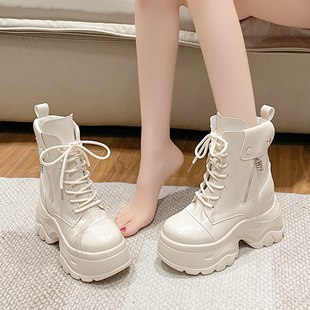 内增高9cm马丁靴女2025新款 小个子松糕厚底加绒短靴 秋冬百搭爆款