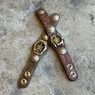 官方代理日本KC,s 限定天然蟒蛇皮配牛皮复古5美分硬币扣手环