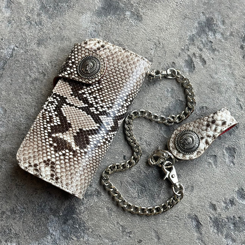 官方代理日本KC,s 天然蟒蛇皮配牛皮美式机车复古长款钱包财布