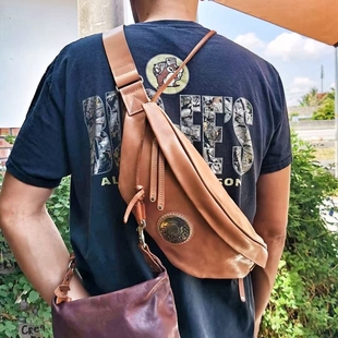 官方代理日本REDMOON红月新款RM-SSB-PS牛皮男士机车休闲复古胸包