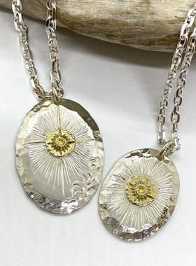 日本制正品925银18k金放射吊坠