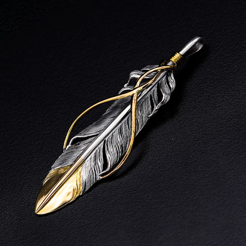 官方代理日本horizon blue手工复古银饰先金绕线龙须羽毛项坠吊坠