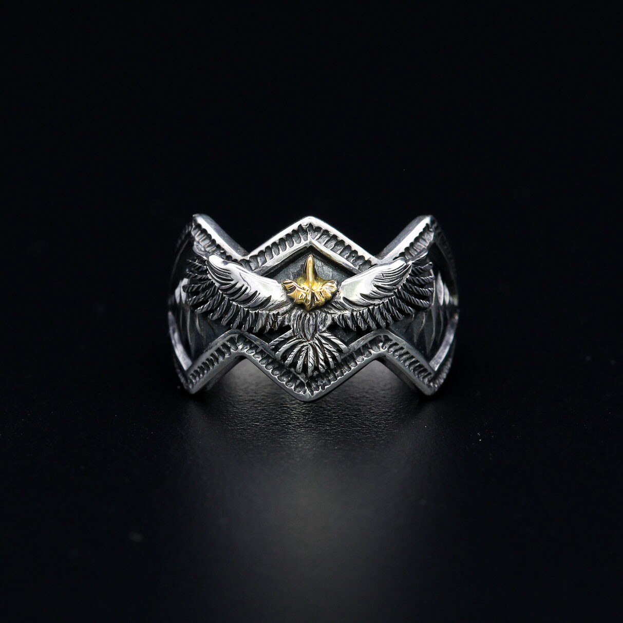 HorizonBlue925银18K金戒指