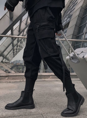 Emo Black Men's Korean Fashion Casual Cargo Pants for Men Ca