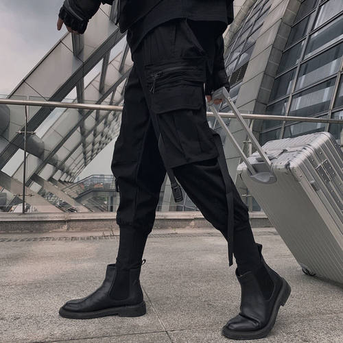 Emo Black Men's Korean Fashion Casual Cargo Pants for Men Ca