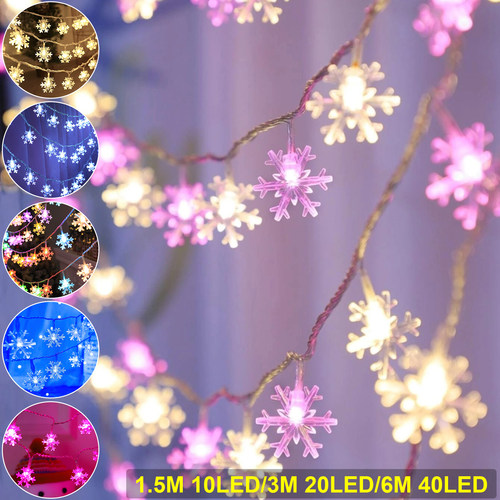 10/20/40LED Snowflake Fairy String Light Battery Garland Chr