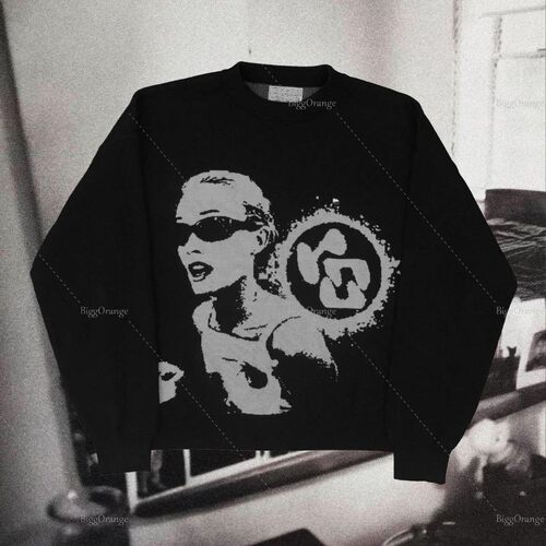Black Sweater Woman Character Pattern New Loose Retro Loose