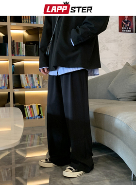 LAPPSTER Men Korean Fahions Wide Leg Sweatpants  Mens Black