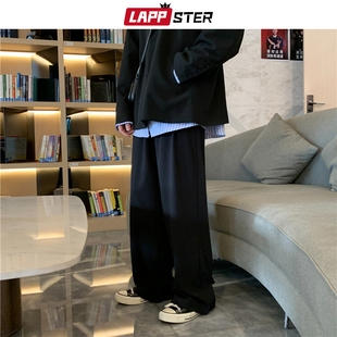 LAPPSTER Men Korean Fahions Wide Leg Sweatpants  Mens Black