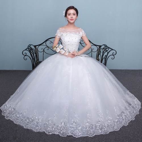 Embroidery Wedding Dress Lace Up  New Bride Plus Size Weddin