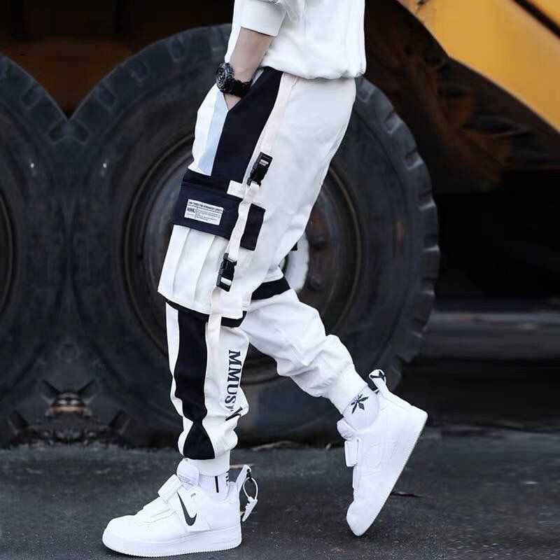 Joggers Cargo Pants for Men Casual Hip Hop Hit Color Pocket - 实物图