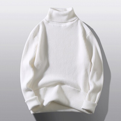 Autumn Winter Turtleneck Sweaters Men Solid Color Knitted Pu