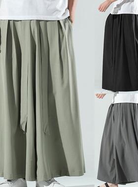 Cozy Black Ice Silk Hakama Kung Fu Pants With A Wide Bottom