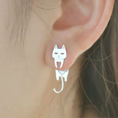 925 Sterling Silver Cat Fish Stud Earrings For Women Gift Hy