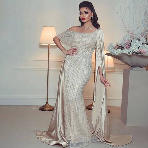 Sharon Said  One Shoulder Mermaid Champagne Evening Dress Lu