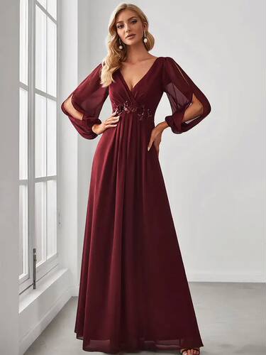 Elegant Evening Dresses Long Lantern Sleeves V-neck 2024 eve