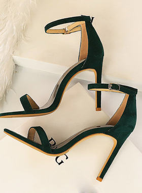 2023 Women 10cm High Heels Flock Stripper Sandals Female Fet