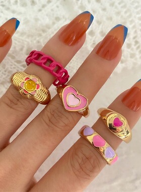 Sevimli renkli kelebek kalp yüzük seti a??k yüzükler top