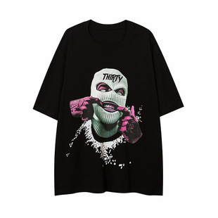 Summer Women T-Shirt Y2k Shirts Mask Face Print Short Sleeve