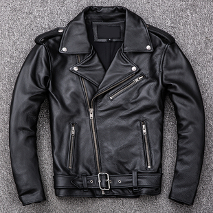Spring Classical Motorcycle Oblique Zipper Jackets Men Leath