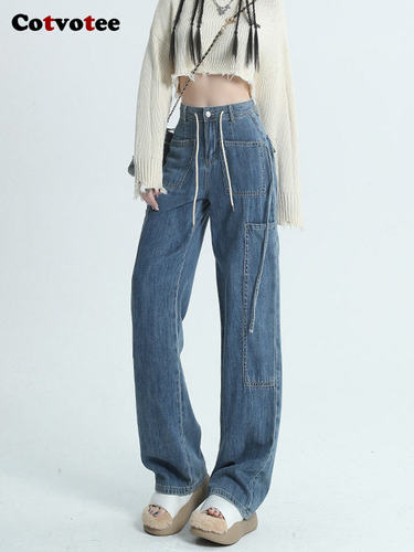 Cotvotee High Waisted Jeans for Women  New Drawstring Cargo