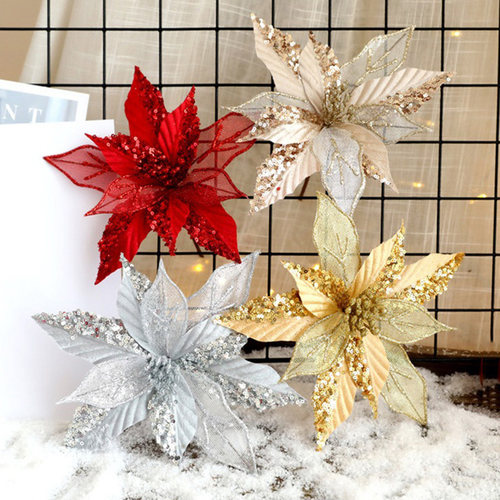 25cm Large Artificial Flowers Christmas Tree Sequins Decorat