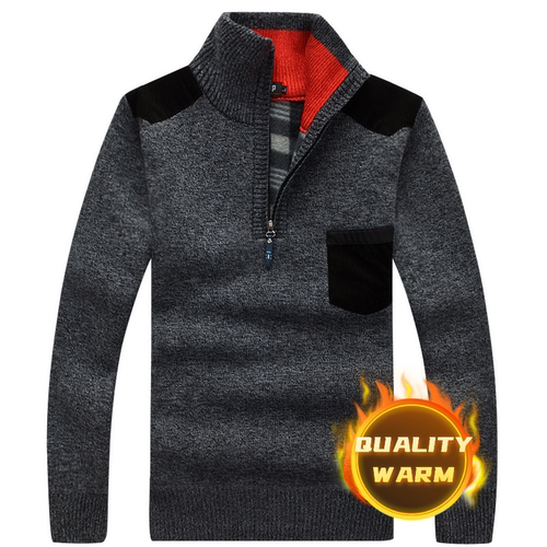 Winter Men's Turtleneck Sweater Half Zip Fleece Knitted Wool