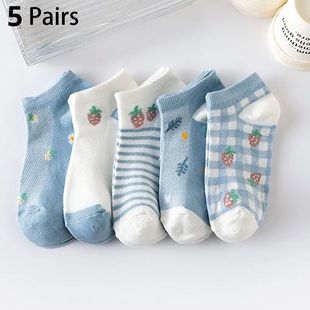 5 Pairs Socks Women Four Seasons INS Strawberry Mesh Socks L