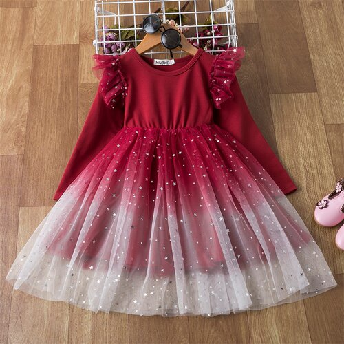 2023 New Floral Fall Dress For Girls Flower Full Sleeve Fren