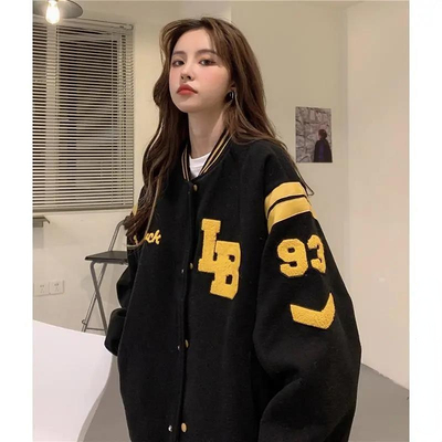 Deeptown Baseball Jacket Women Vintage Korean Fashion Setwea