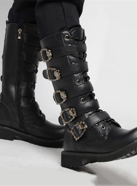 Men's Leather Motorcycle Boots Mid-calf Military Combat Boot