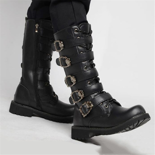 Men's Leather Motorcycle Boots Mid-calf Military Combat Boot